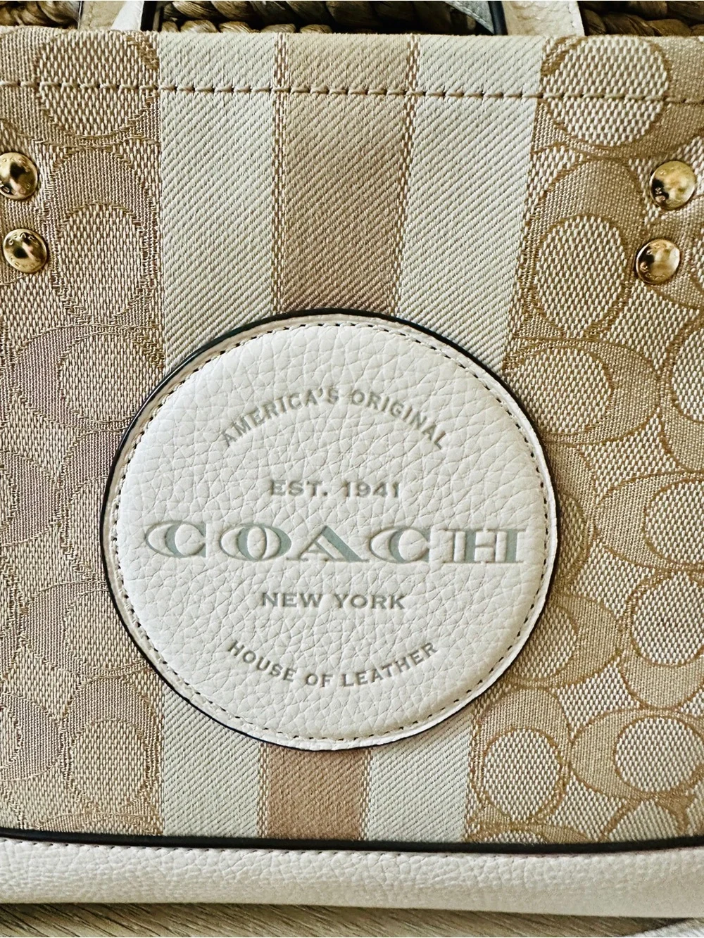Coach Dempsey Tote 22 | Signature Jacquard Canvas & Pebbled Leather